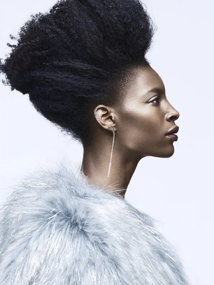 Profile portrait in silver faux fur